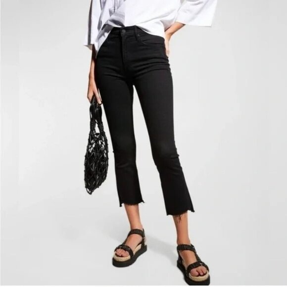 MOTHER Black Insider Crop Step Fray in Not Guity Jeans Women's Size 27 - Picture 1 of 15